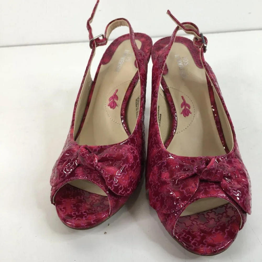 Ros Hommerson Pink Patent Leather Lindsay Slingback PeepToe Pumps Size 7.5W